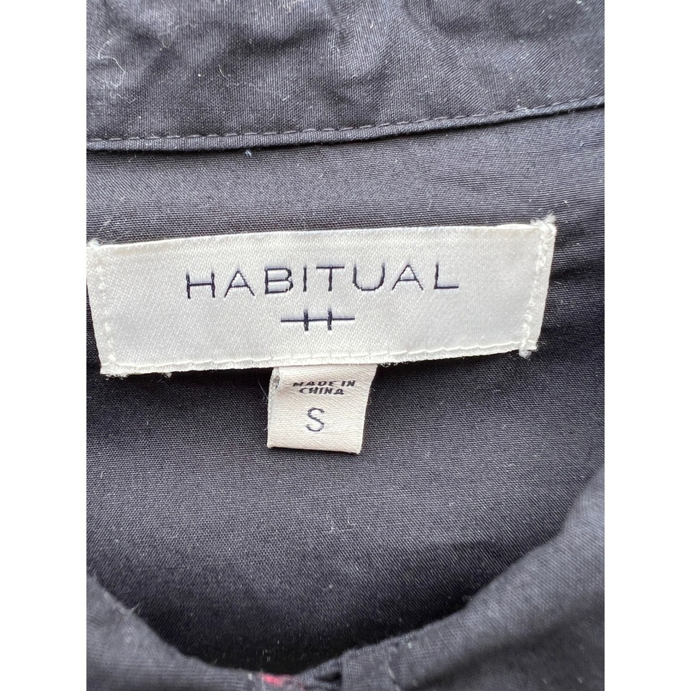 HABITUAL Black Button Up Short Sleeve Shirt Dress Midi Small‎ Cotton Academia - Picture 3 of 8